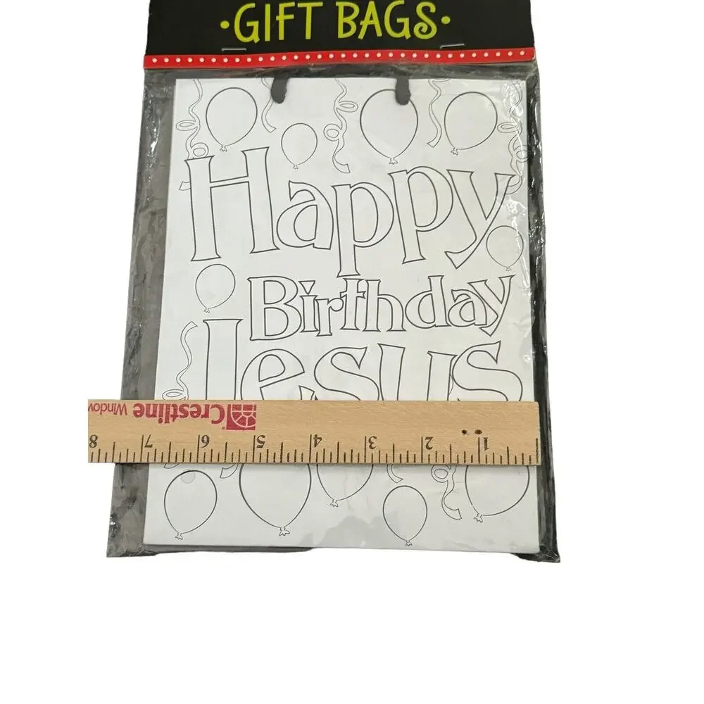 Happy‎ Birthday Jesus NEW Gift Bags (4) Can Be Colored Christmas Holiday Church